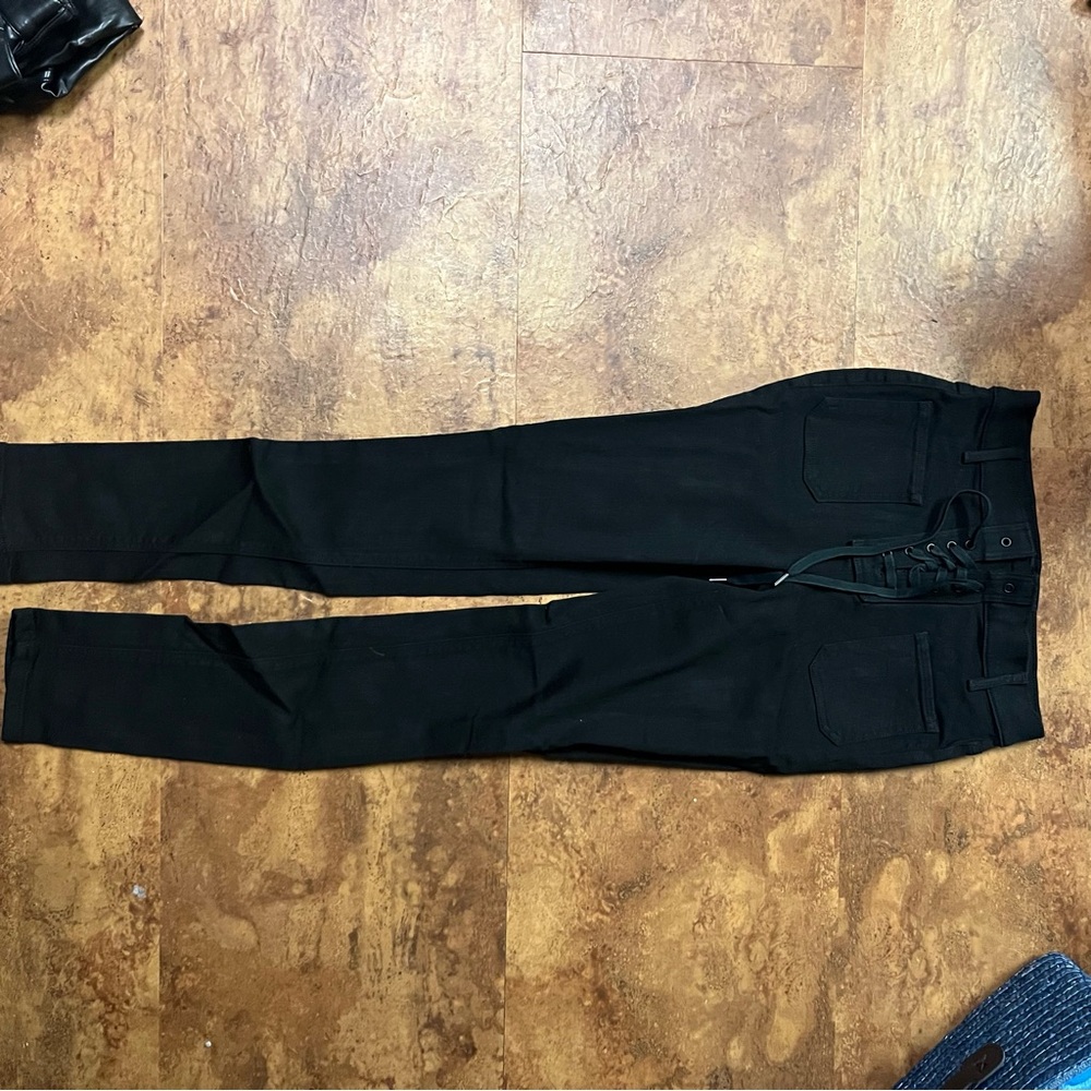Denim Forum Black Tie Front Skinny Jeans